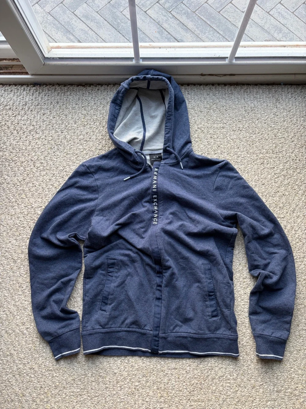 J. Crew Garment dyed French Terry Men's Navy Blue Crewneck Hoodie Sweatshirt.